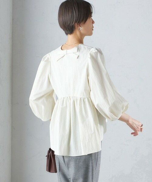 セール】 〈手洗い可能〉綿 ナイロン バック リボン ブラウス （シャツ