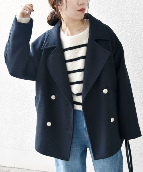 セール】 SHIPS any: ウール ミックス コクーン ショート Pコート