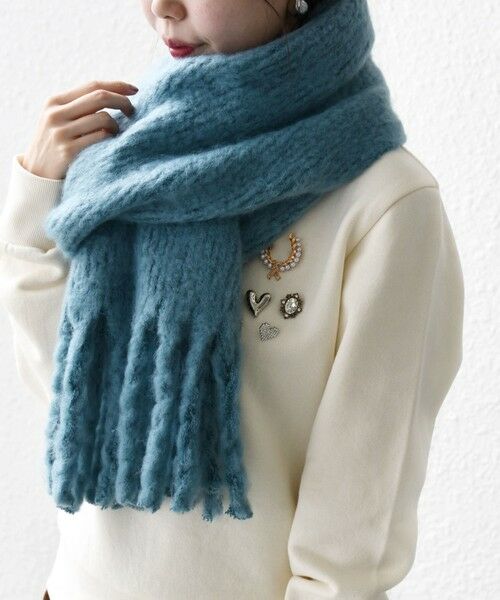 セール】 SHIPS any:〈手洗い可能〉リブ ニット フリンジ マフラー