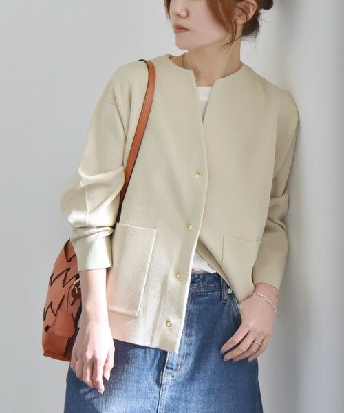 一部追加予約》quaranciel:〈手洗い可能〉ノーカラー ポケット ニット