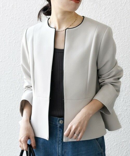 WEB限定】SHIPS any:〈洗濯機可能〉ダブルクロス ペプラム ノーカラー