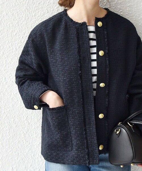 SHIPS any: スラブ ツイード ショート ジャケット［NAVY BLUE］ （ノー