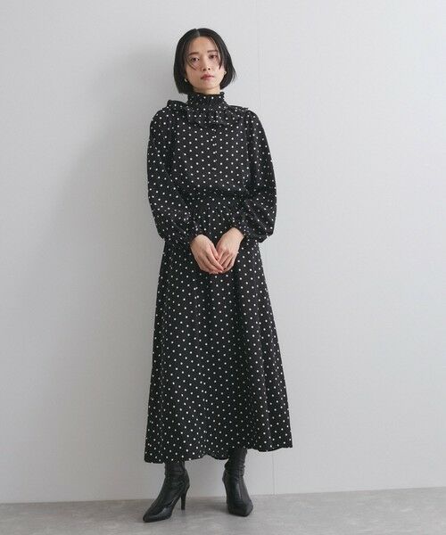 セール】 ドットフリルボウタイワンピース≪洗濯機で洗える≫ （ロング