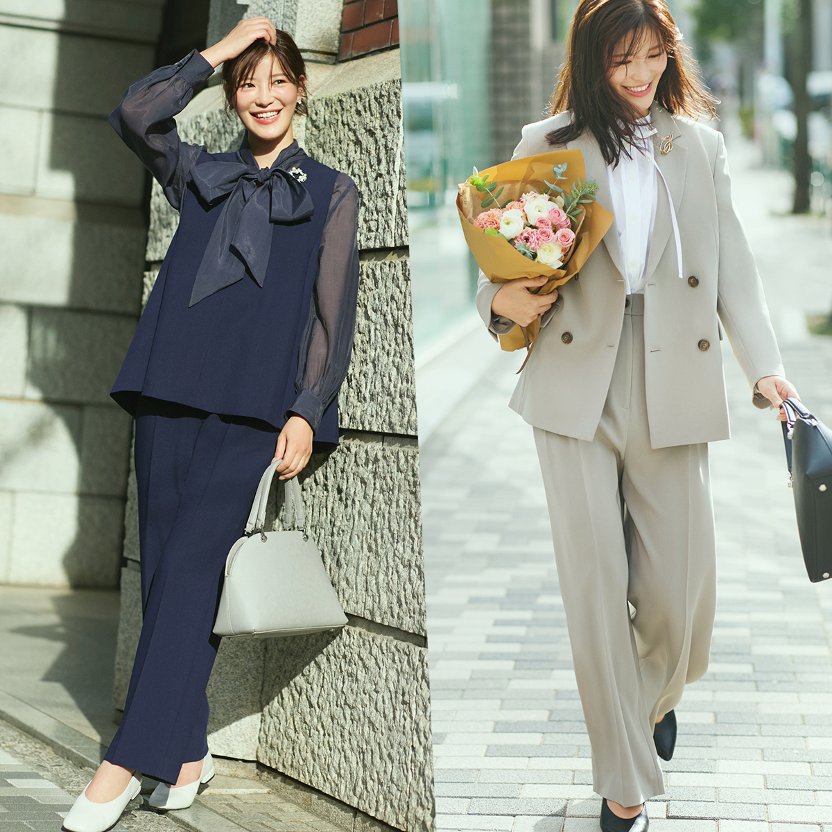 先輩ママの卒入園「ネイビースーツ」スナップ！着回し力が大事 | VERY