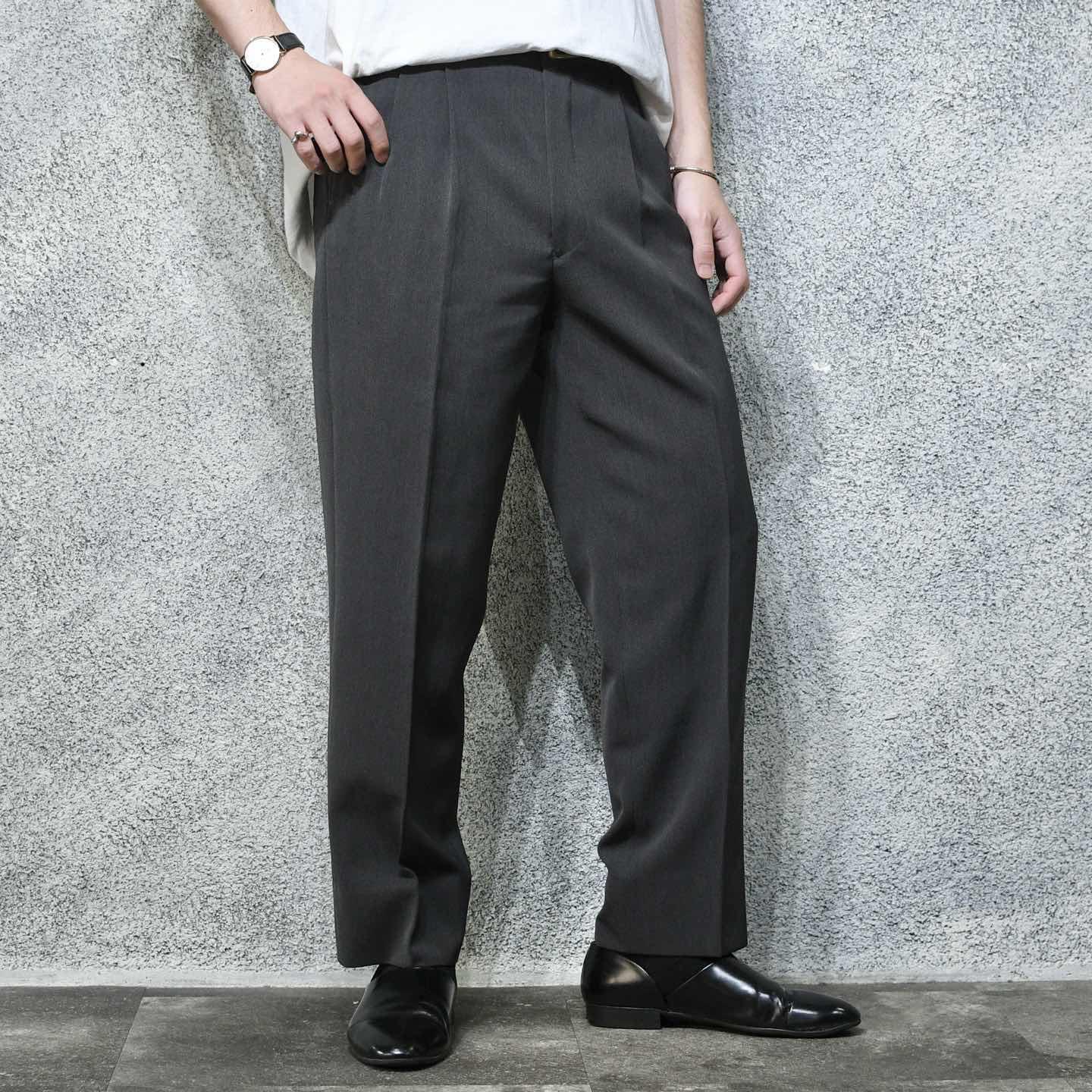 古着通販】古着 チャコールグレー 2タック スラックス タックパンツ
