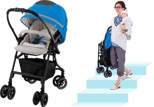 史上最も軽いオート4キャスベビーカー「メチャカル」--階段の移動が