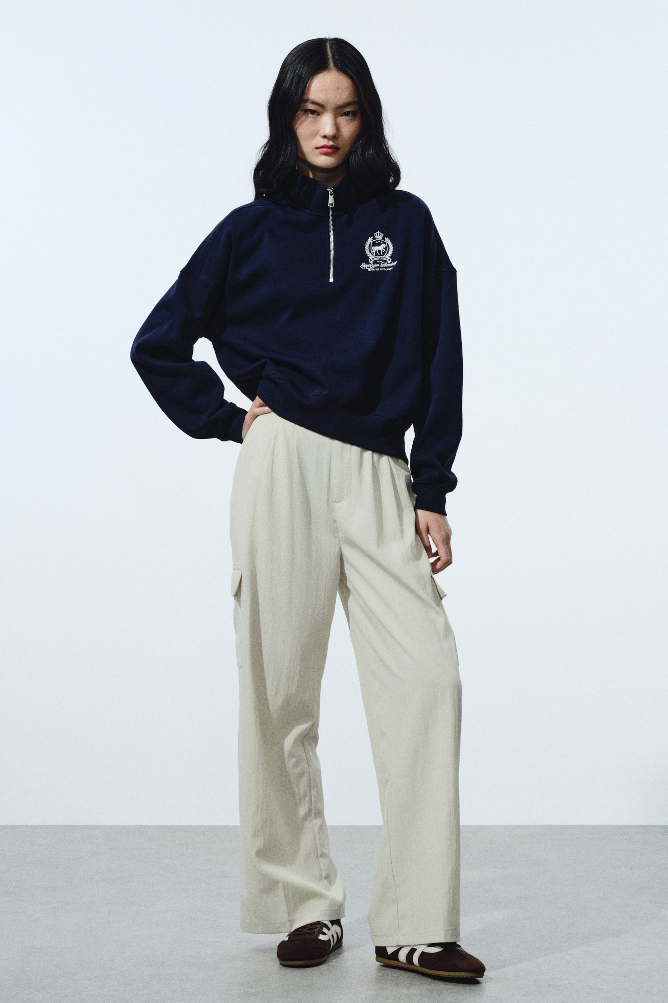 Zip-top sweatshirt - Navy blue - Ladies | H&M SG