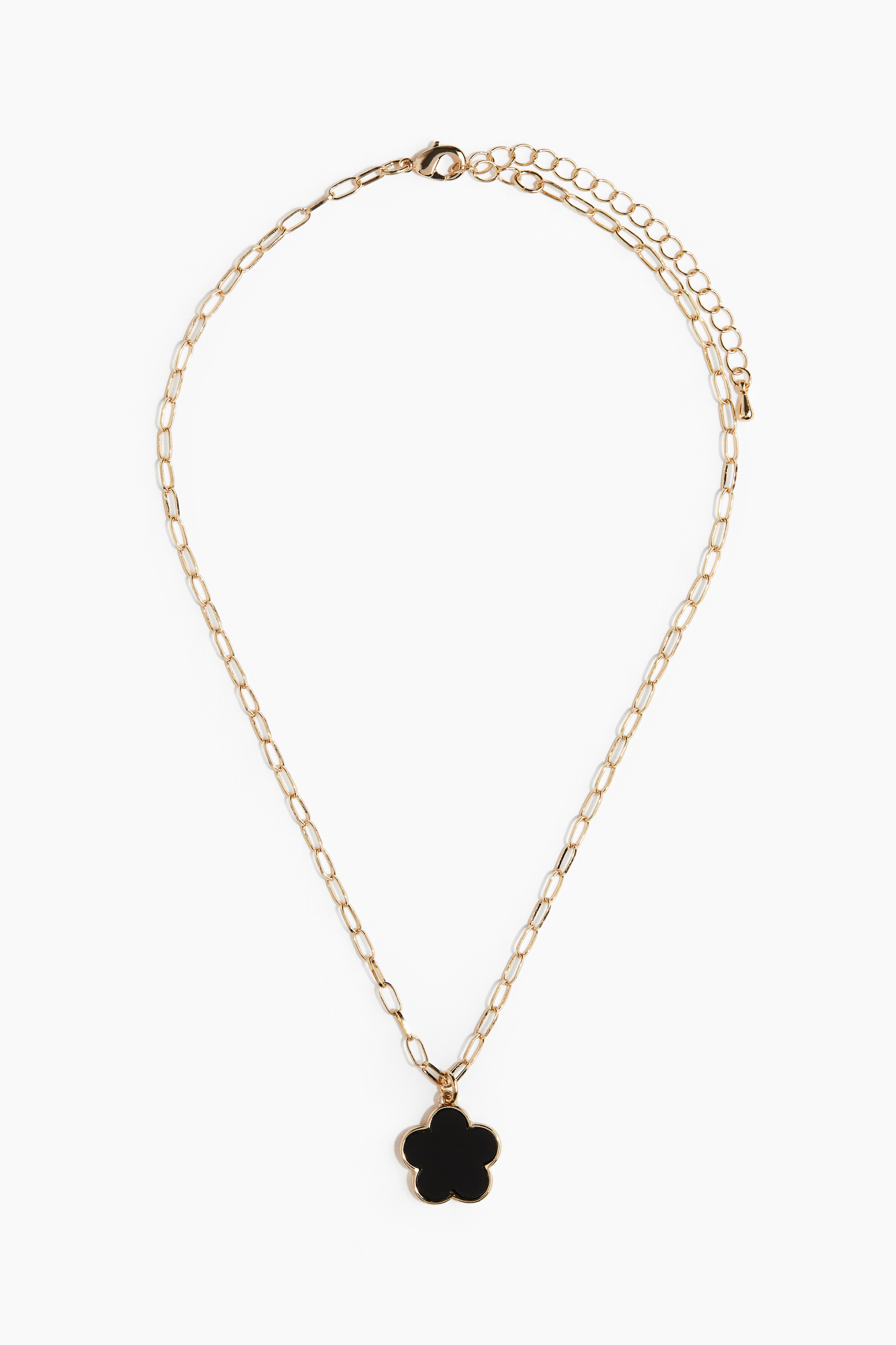 フラワーペンダントネックレス - ゴールドカラー／ブラック