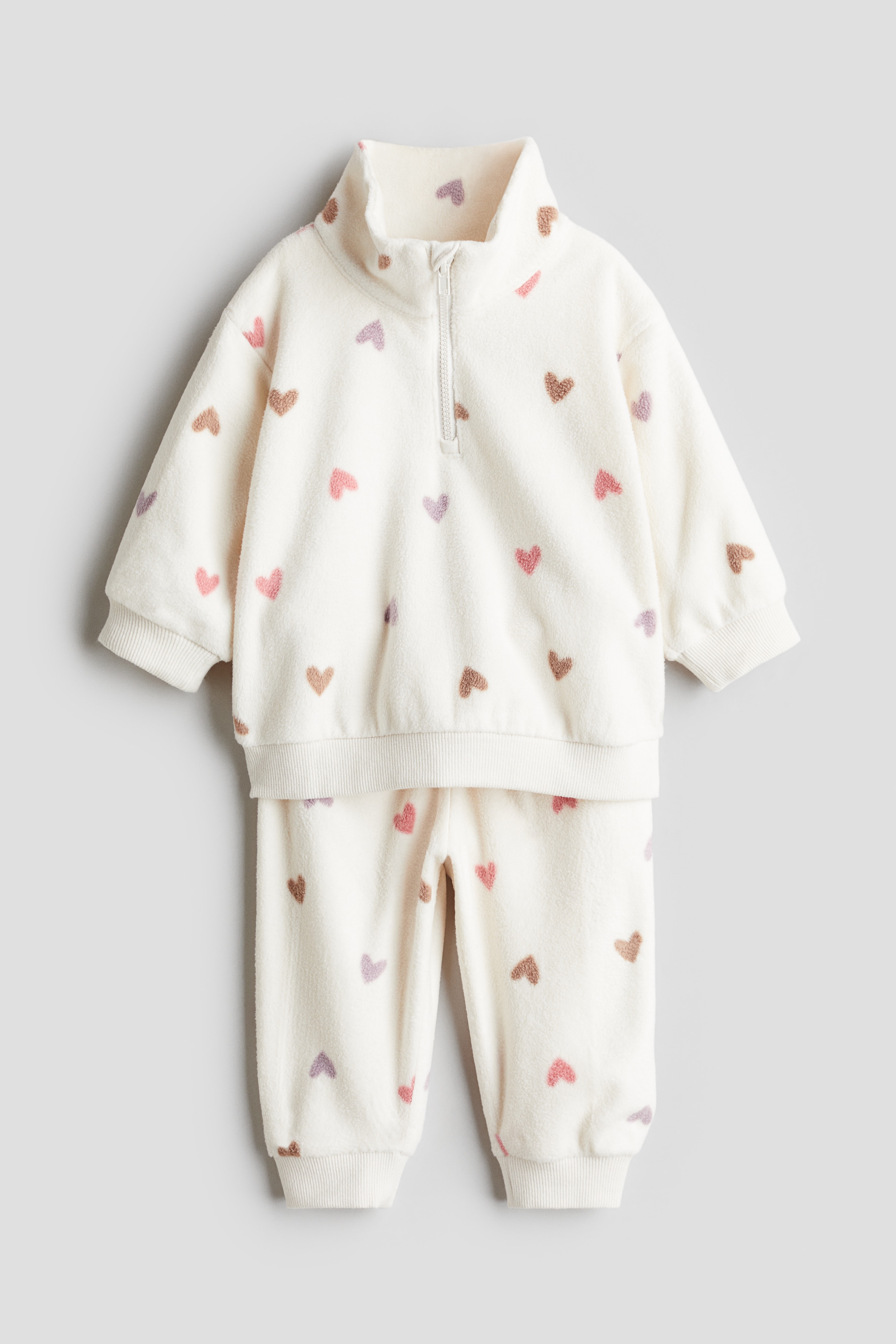 2-piece Fleece Set - Cream/hearts - Kids | H&M US