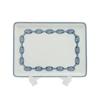 エルメス シェーヌダンクル スクエアプレート 陶器 ホワイト×ブルー 底