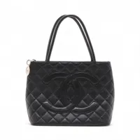 シャネル 復刻 キャビアスキン トートバッグ ブラック シルバー金具 6