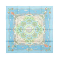 エルメス カレ90 RAILING 船の手摺 スカーフ シルク ライトブルー