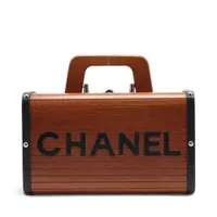 シャネル ロゴ ウッド バニティバッグ ココマーク ブラウン シルバー