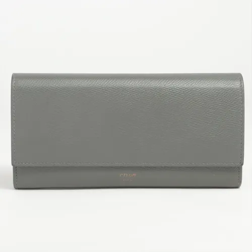 セリーヌ ラージフラップ マルチファンクション レザー 長財布 グレー