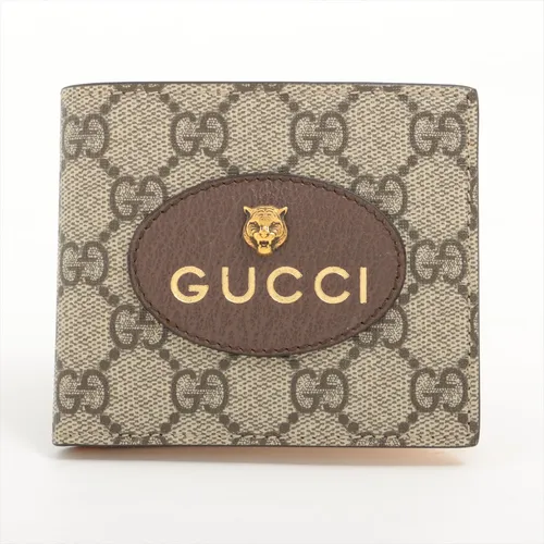グッチ GGスプリーム タイガー 473954 PVC×レザー 二つ折り財布