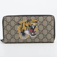 グッチ GGスプリーム タイガー 473954 PVC×レザー 二つ折り財布