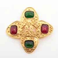 シャネル ココマーク グリポア カラーストーン ブローチ 97P ゴールド