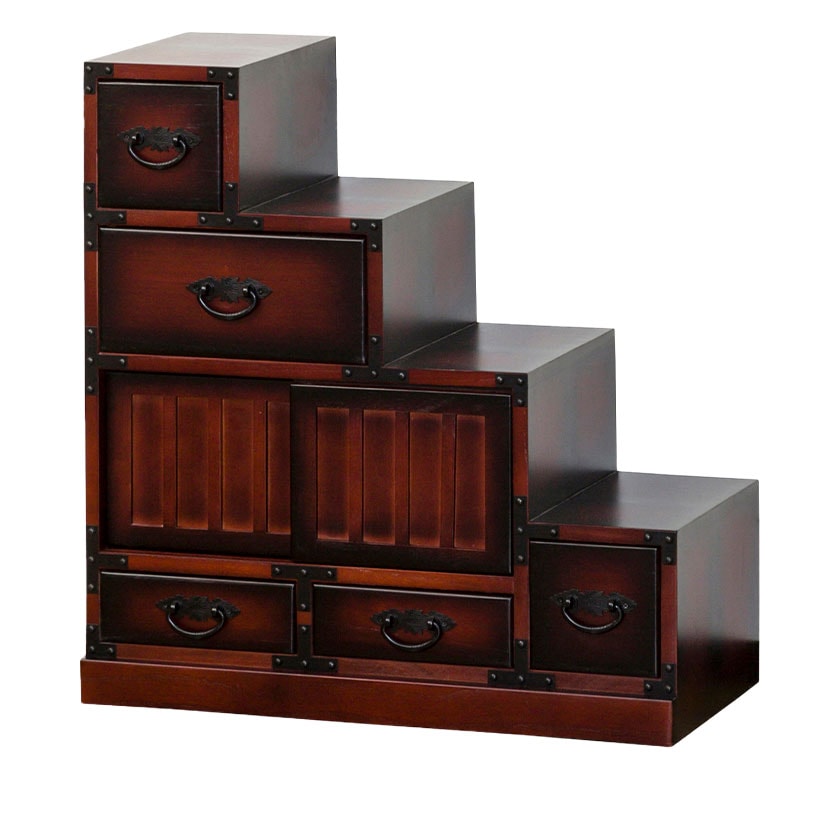 送料無料】 民芸調 階段箪笥 右下がり 和タンス 収納棚 引き出し