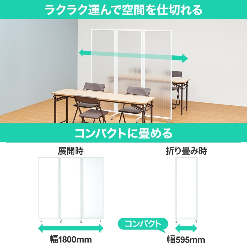 送料無料】 スレディ 折りたたみパーテーション キャスター付き 3連