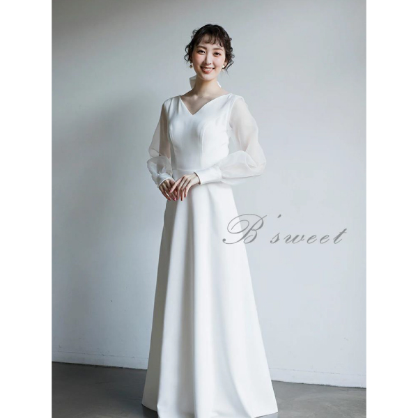 送料無料】長袖 スレンダーライン ドレス【wd253jx】|ウェディング