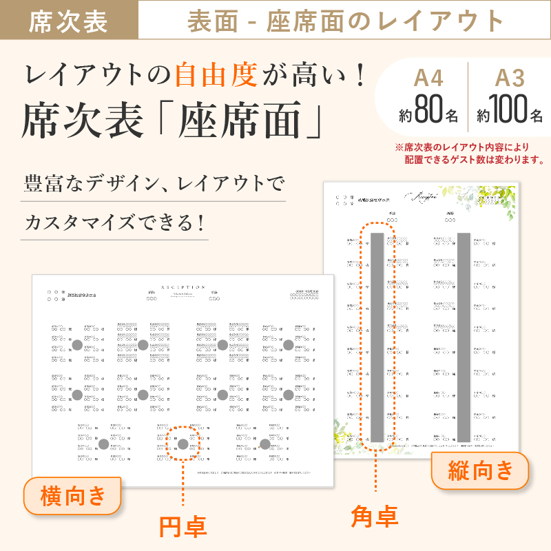 27％OFF】ジュール【印刷込】A4席次表＋席札(無料)セット|結婚式 席次