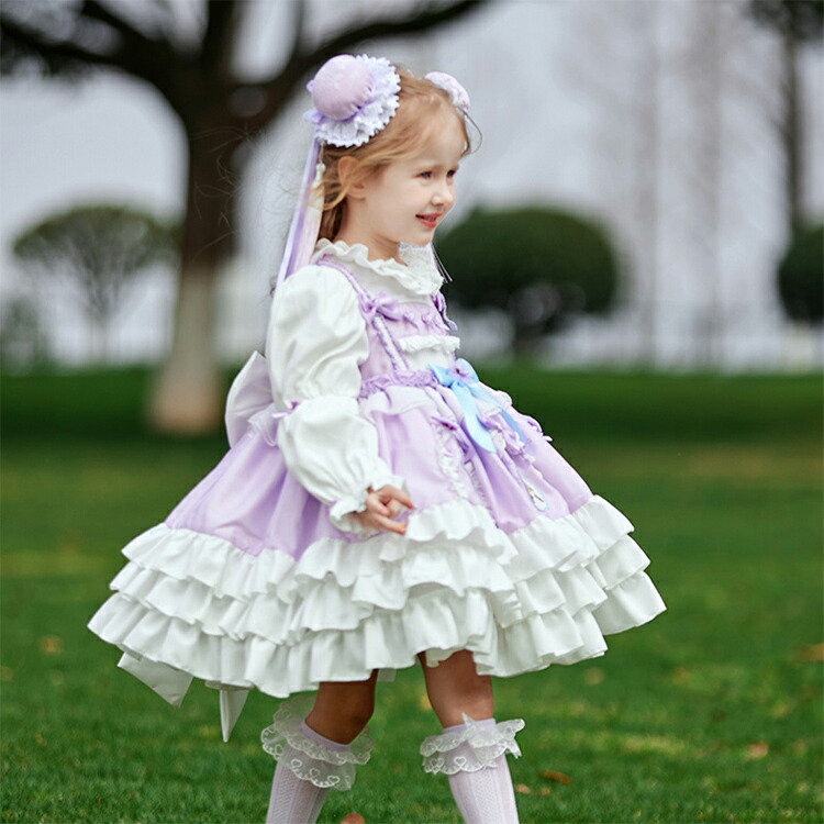 楽天市場】ロリータ 子供 ワンピース 子供ドレス 膝丈 長袖 蝶結び 花