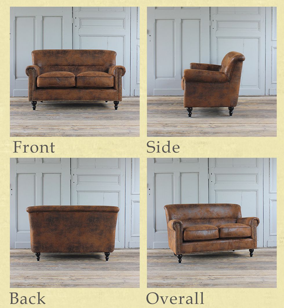 二人掛けソファ ヴィンテージレザー調ファブリック ライトブラウン