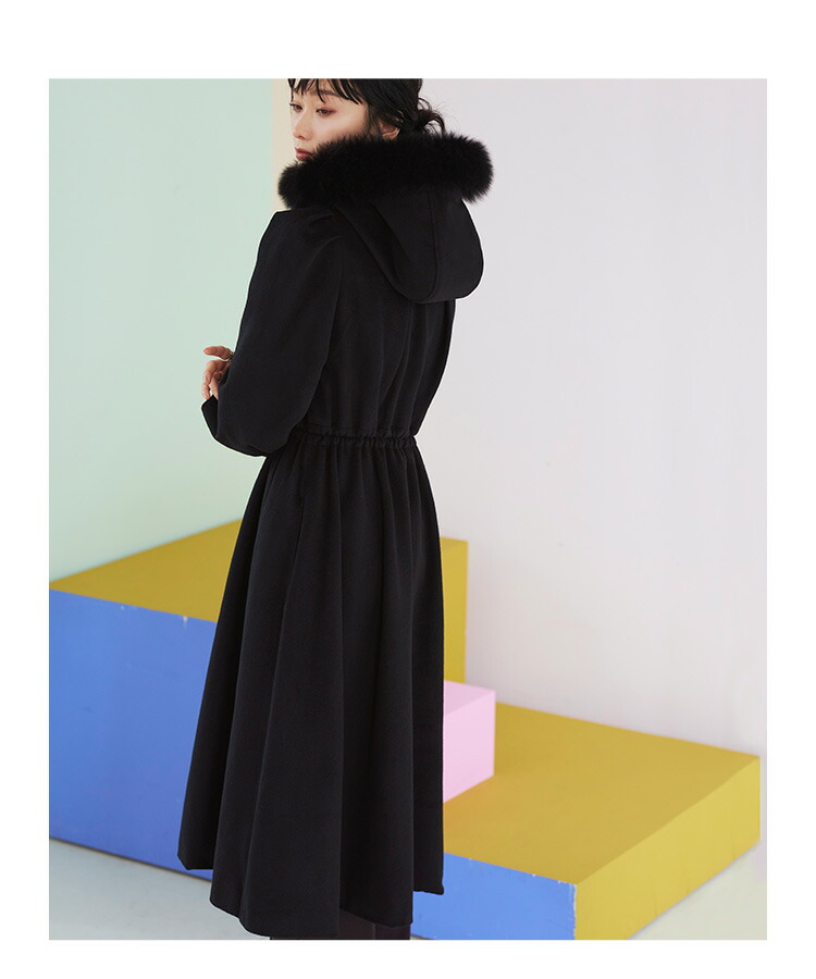 フォックスファーフーディーウールロングコート「K1162」-RUIRUE BOUTIQUE