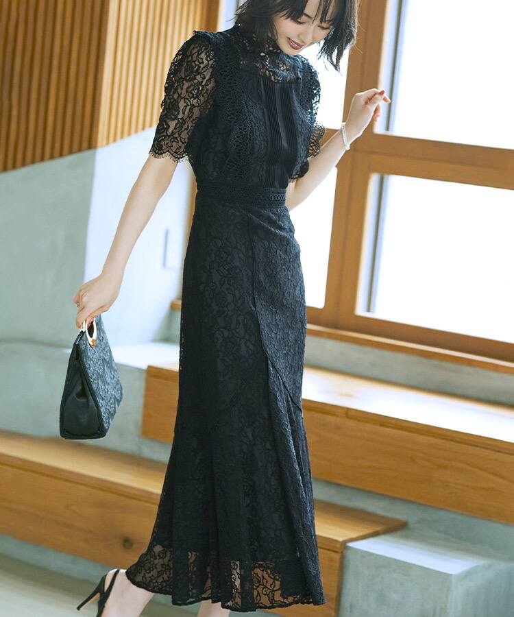 バックリボンフレアーレースワンピース「U1182」