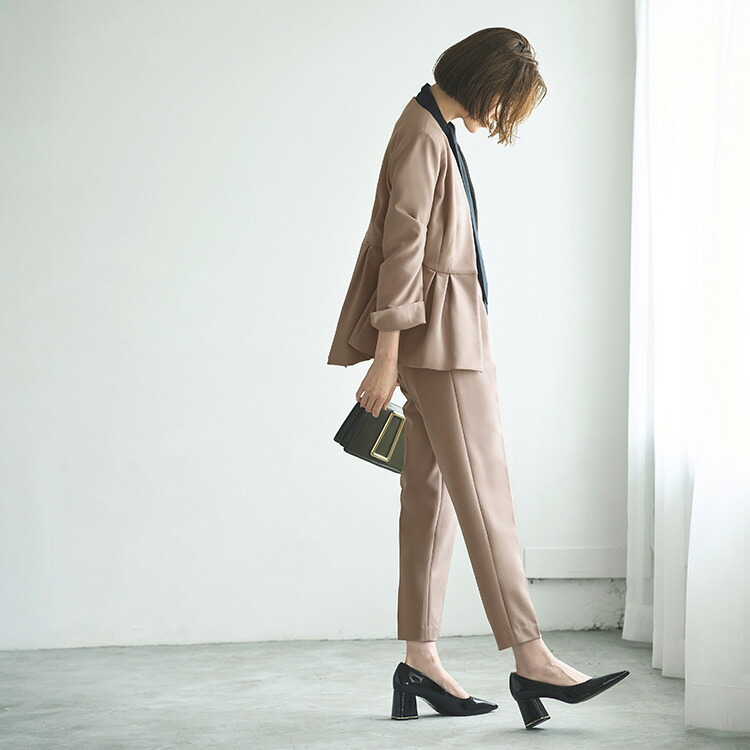 ノーカラーウエストタックペプラムパンツスーツ3点セット「SU1082