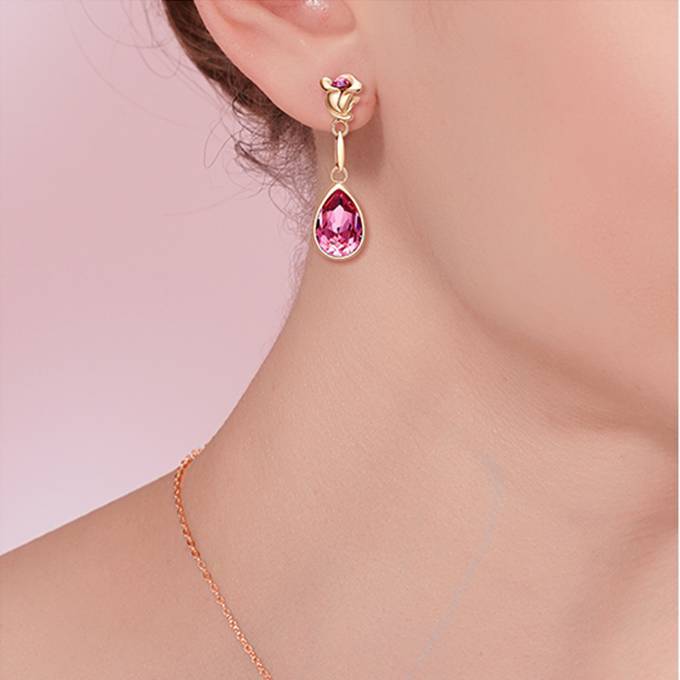 楽天市場】ピアス スワロフスキー ローズ＆ティアドロップ ピンク