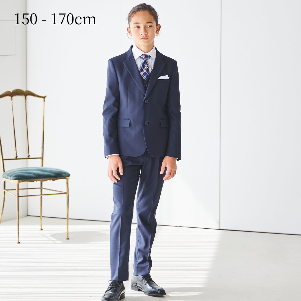 ネイビーシャドーチェックスリーピーススーツ 150 160 170cm (8471