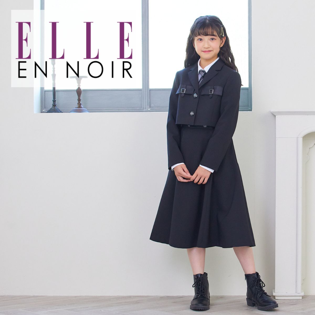 卒業式 スーツ 女の子 小学生 ブラックショートジャケットハイウエスト