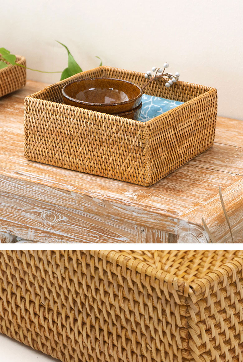 楽天市場】ラタンで編まれた四角い収納ボックス 正方形 バリ雑貨