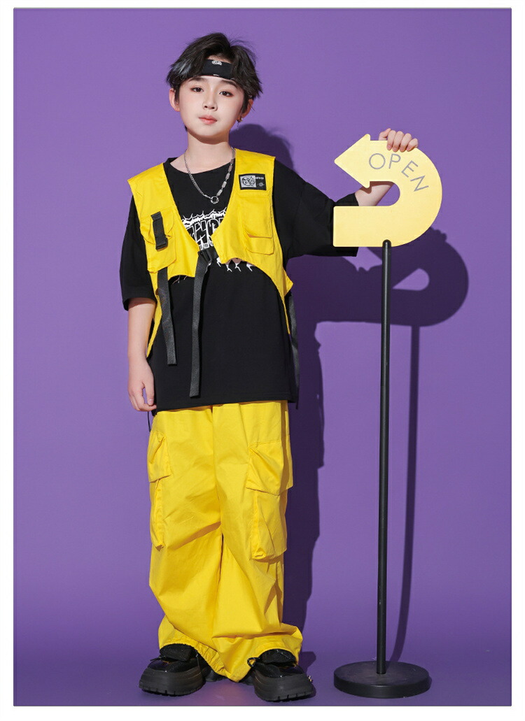 楽天市場】ヒップホップ キッズ ダンス 衣装 イエロー セットアップ 黒