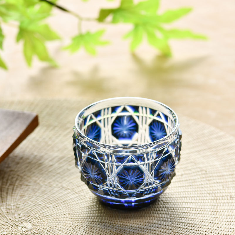 楽天市場】薩摩切子 猪口 大 cut18 藍 復元 島津薩摩切子 薩摩ガラス