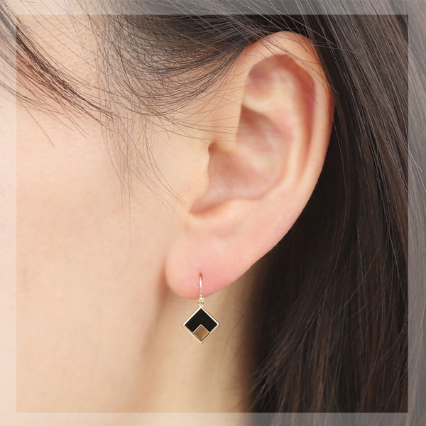 楽天市場】オニキス フック ピアス スクエア K18YG 18金 18k イエロー