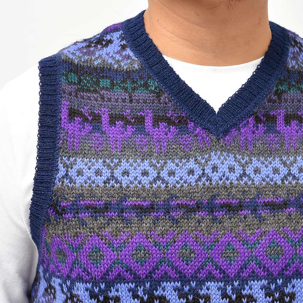 【ペルー製】 ラッファモリーナ 総柄ニットベスト アルパカ100% Lサイズ 別注】Raffa Molina フェアアイル Vネック ニットベスト