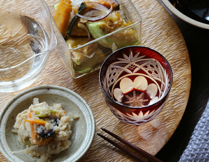 楽天市場】田島硝子 江戸切子 八角籠目菊底 ぐい呑み 赤 盃 猪口 切子