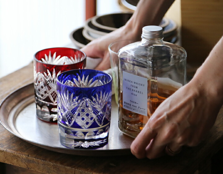 楽天市場】田島硝子 江戸切子 八角籠目菊底 オールド ペア ルリ 赤