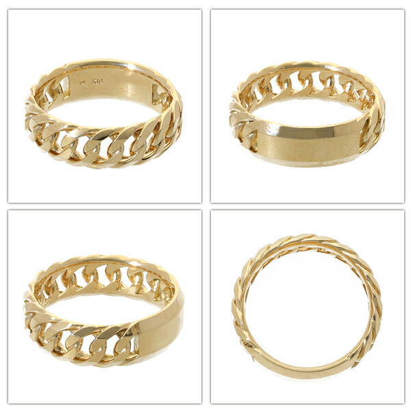 チェーンデザイン K18 イエローゴールドリング 幅6.6mm 5号～21号 指輪