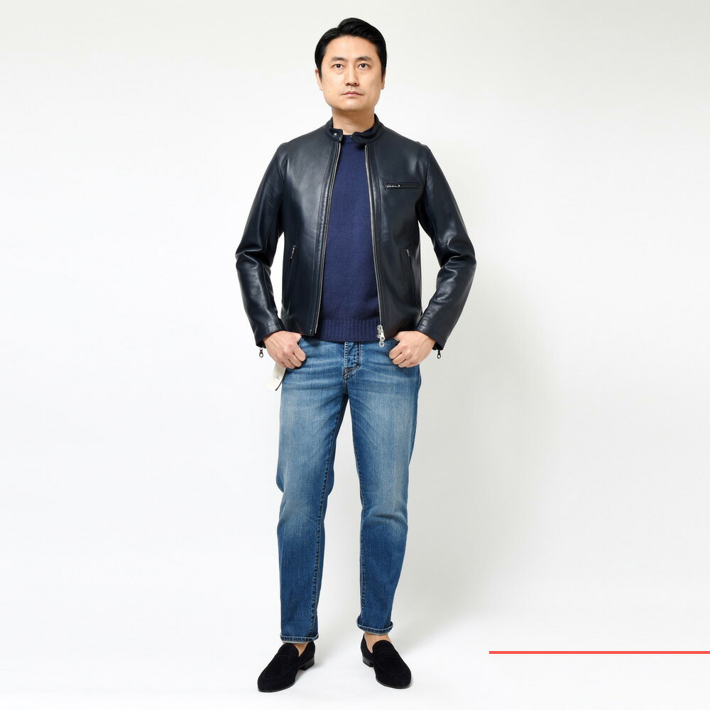 SALE】Cinquanta（チンクアンタ）ラムナッパレザースタンドカラー