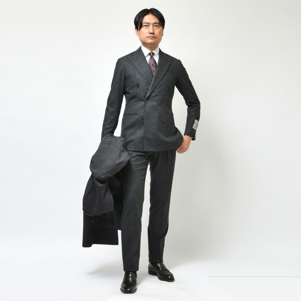 guji（グジ）ウールフランネル6B1プリーツダブルスーツ(MADE BY RING