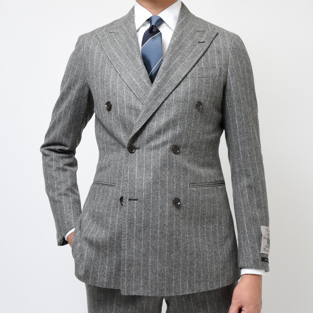 guji（グジ）ウールフランネルチョークストライプ6B1プリーツダブル