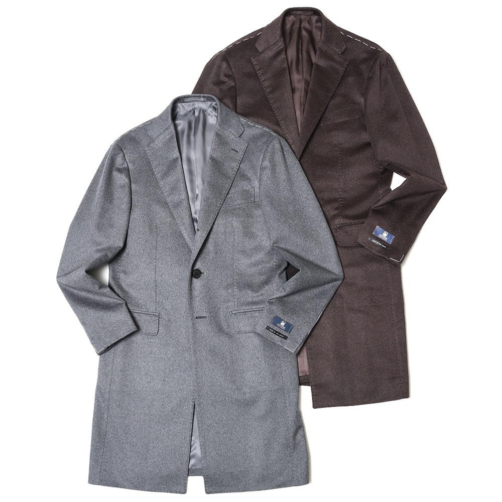 guji（グジ）カシミアフランネルソリッドチェスターフィールドコート