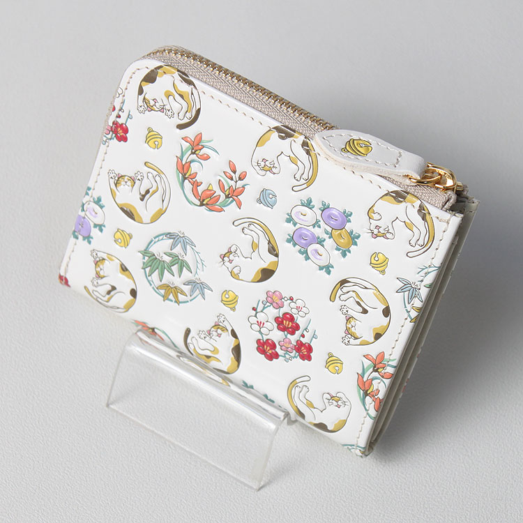 浅草文庫 L字ファスナー ミニ 財布 猫 ネコ 三毛 ミケ 鈍 ニビ