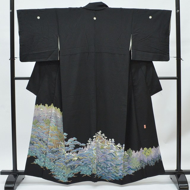 20%OFF☆P10倍／黒留袖 正絹 仕立て上がり 五つ紋 比翼衿付き 翠峯