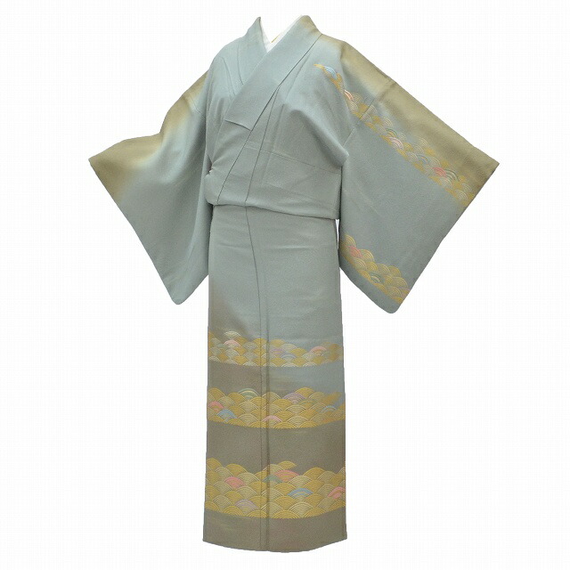 20%OFF☆P10倍／訪問着 正絹 仕立て上がり 刺繍 紋付 袷 リサイクル