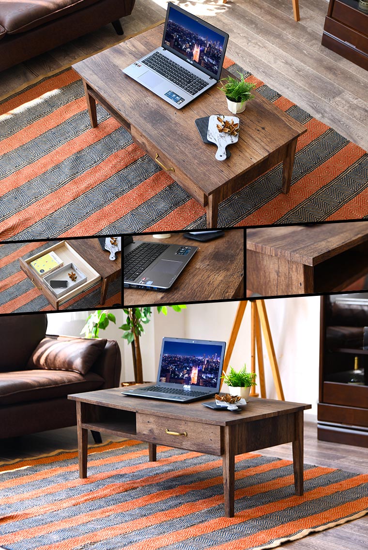 サイドテーブル センターテーブル 引出し 完成品 ローテーブル