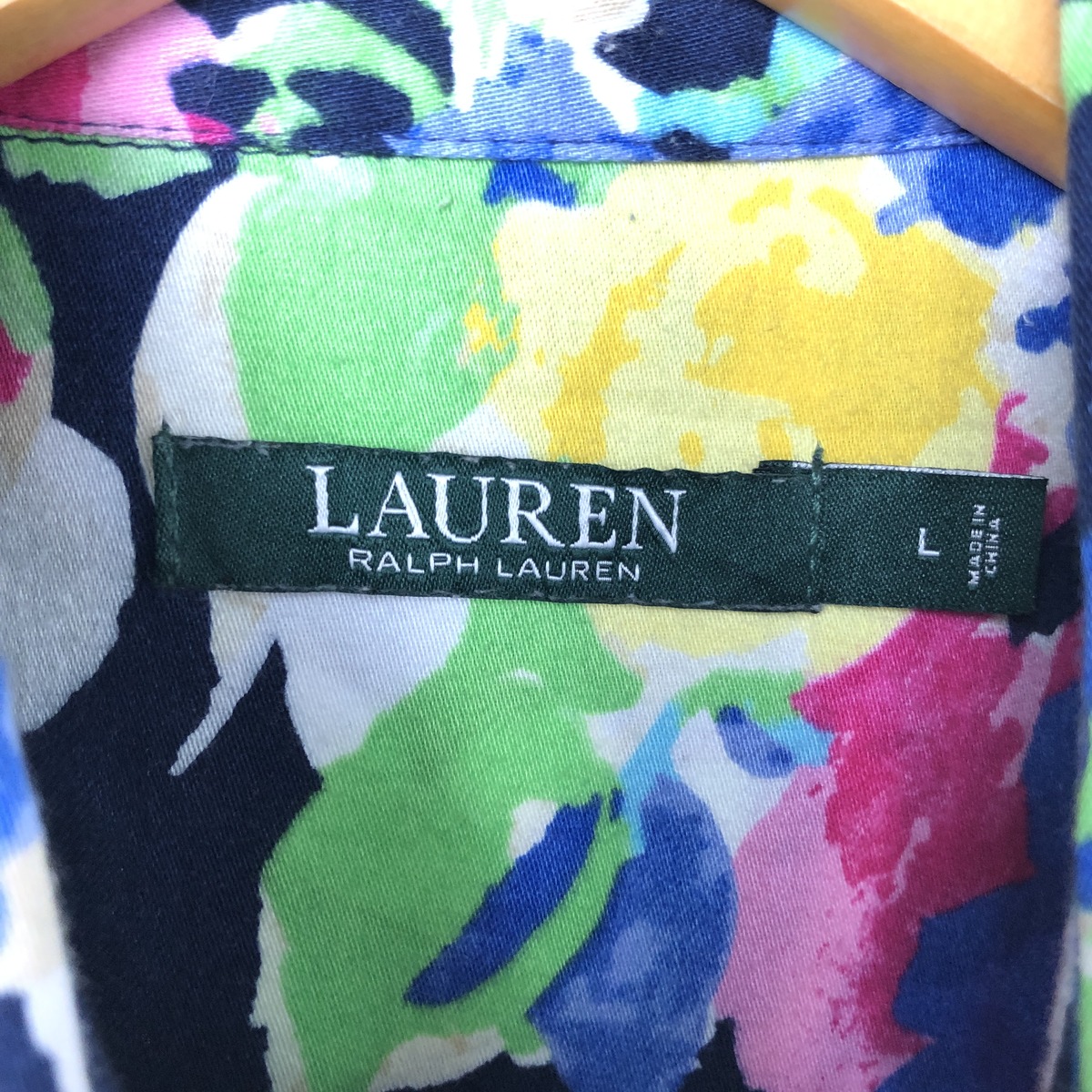 古着 ラルフローレン Ralph Lauren LAUREN ローレン 七分袖 花柄シャツ